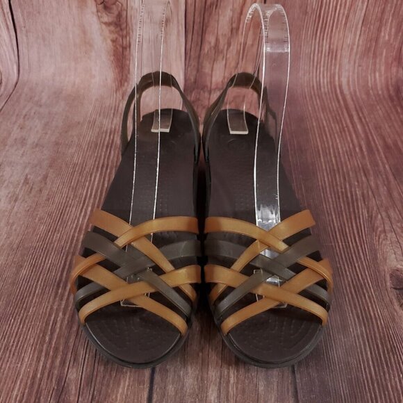 Crocs Womens Size 6 Huarache Mini Wedge Bronze Espresso Open Toe Sandals Shoes - Picture 4 of 14
